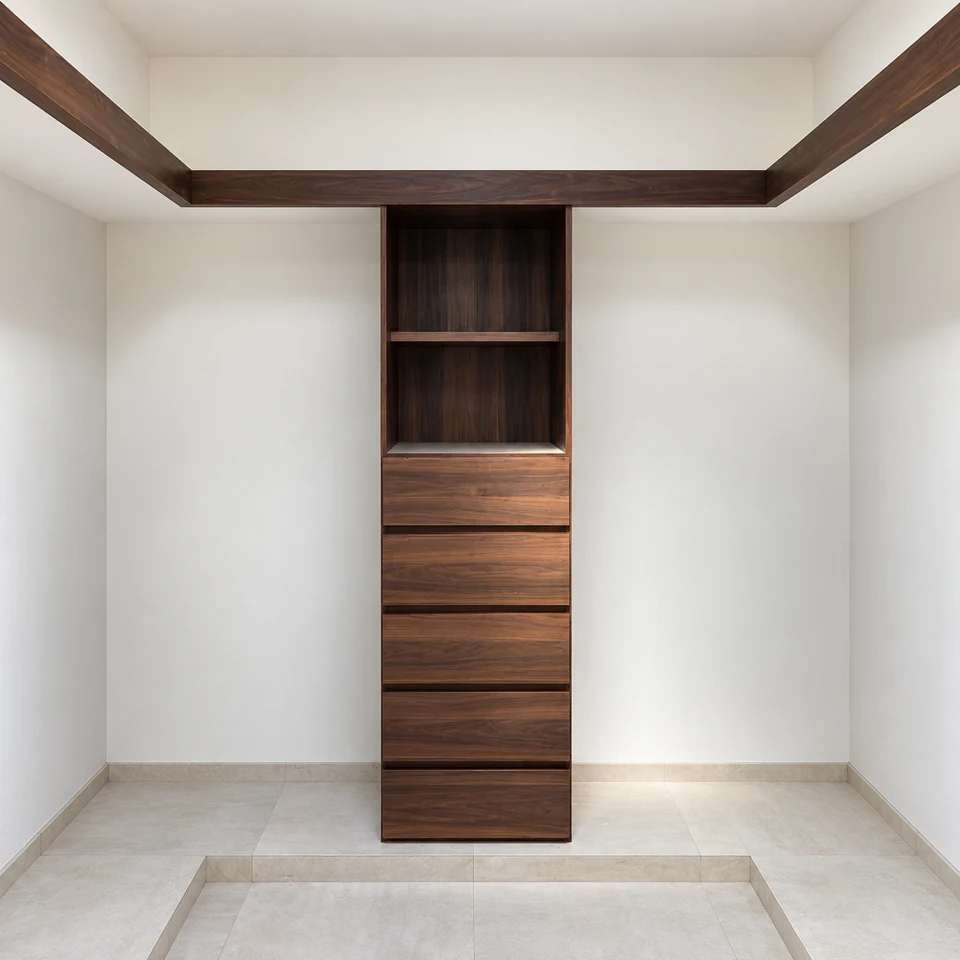 Vestidor con carpintería y luz natural